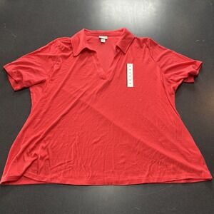 Ava and Viv Collared Short Sleeve Shirt V-neck Ribbed Career Wear Basic 3X